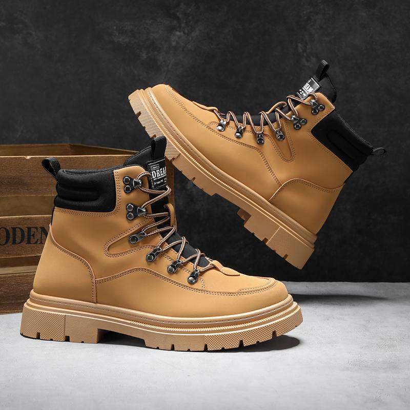 Men's Snow Boots Plush Warm Work Boots Waterproof Anti-slip Thick-soled Outsoor Hiking Shoes for Men High-top Climbing Walking