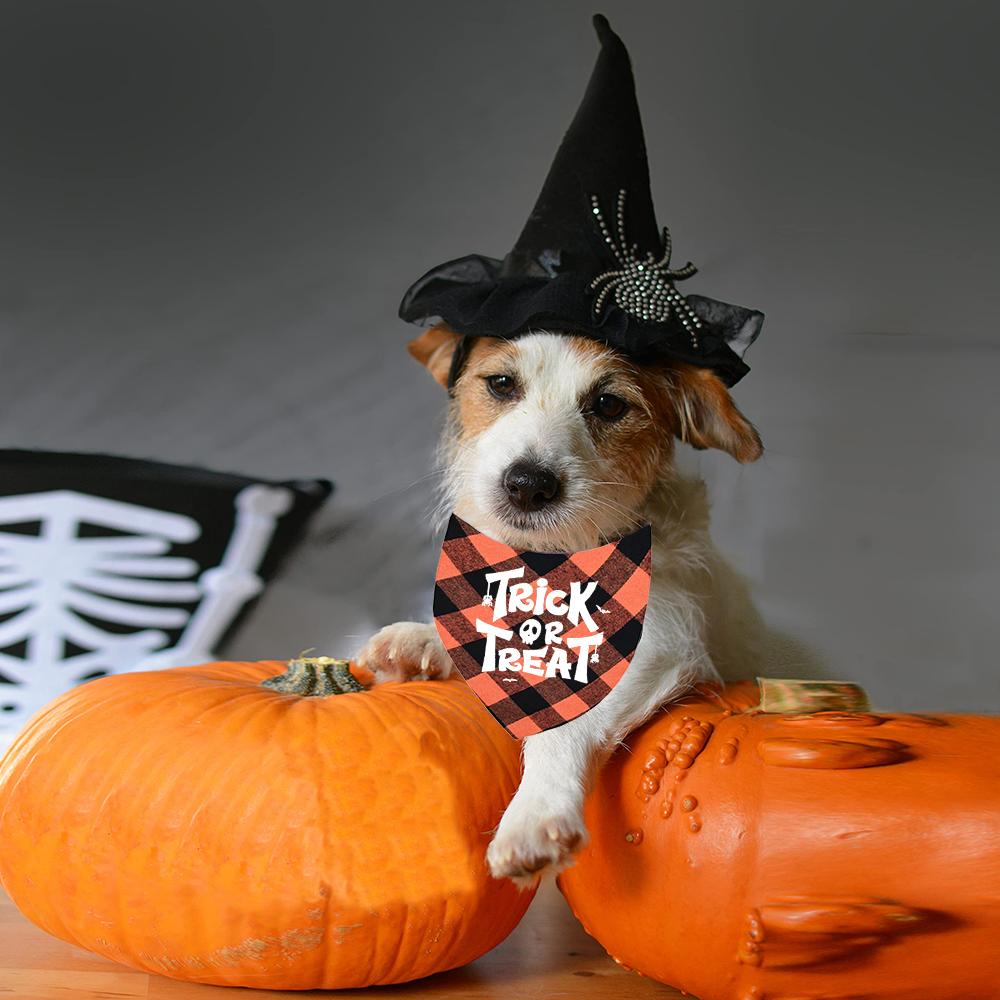 Happy Halloween Dog Bandanas Classic Plaid Fall Holiday Pet Bandanas Scarf Triangle Bibs Kerchief Gift Decoration for Dog Cat