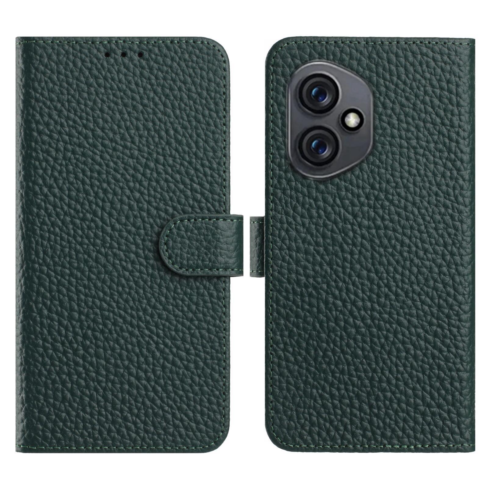 

For Honor 400 5G (Global) Case Wallet Stand Litchi Texture Genuine Cow Leather Flip Phone Cover Green