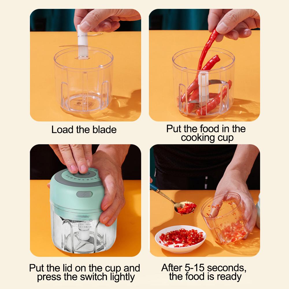 Electric Garlic Chopper Usb Charging Ginger Masher Machine Mini 100/250ml Sturdy Durable Chili Vegetable Crusher Kitchen Tool