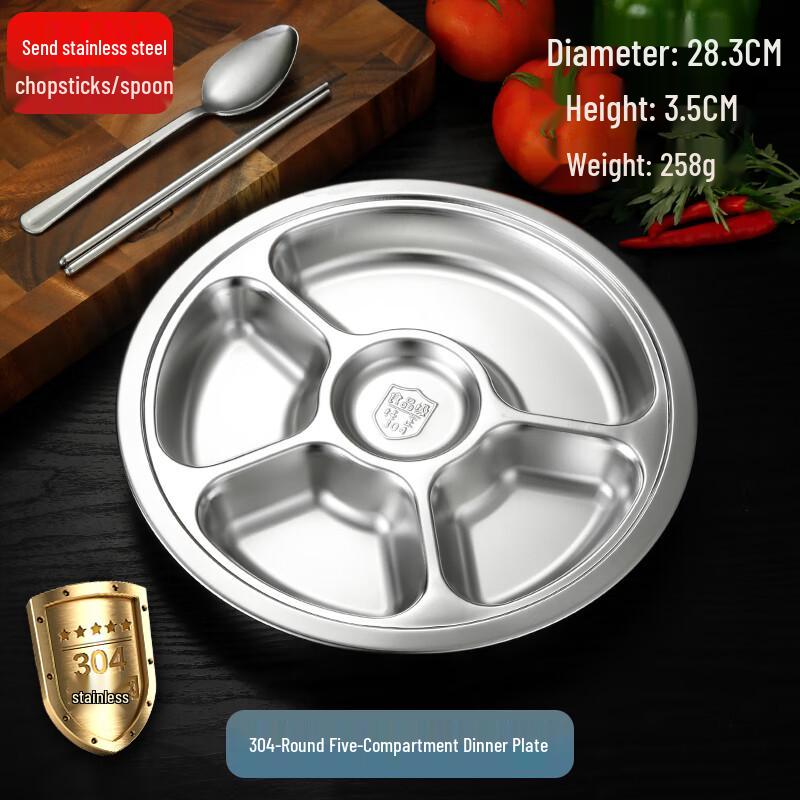 NaiDuo Stainless Steel Divided Round Meal Plates