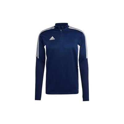 Maglia a maniche lunghe da allenamento con zip mezza lunghezza, bordino a righe, stampa logo, uomo, top, blu navy HA6270