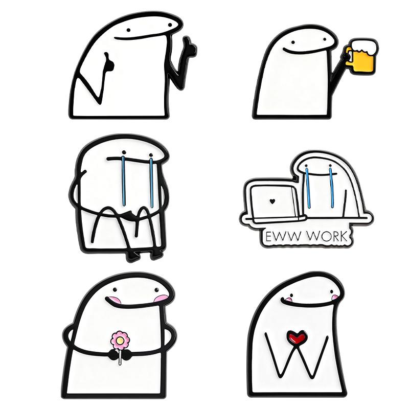 Flork Memes Enamel Pins Ewww Work Crying Brooches Lapel Badges Clothes Funny Cute Cartoon Jewelry Gift for Friends