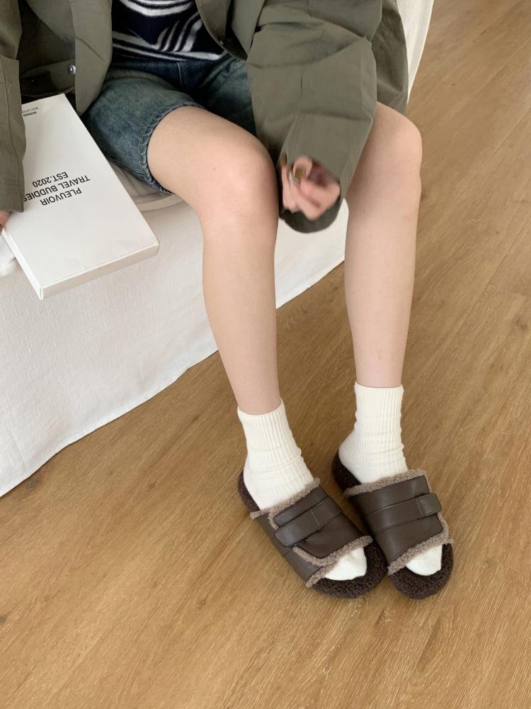 

25 ранняя осень новинка интернет-знаменитость женские тапочки на плоской подошве из овечьей шерсти модные универсальные для носки с открытым носком пушистые шлепанцы 39 кофейный