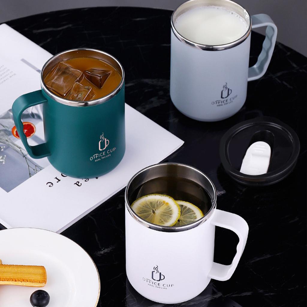 New 500ml/17oz 304 Stainless Steel Milk Coffee Mug Double-Wall Insulated Anti Scalding Water Cup With Lid&Handle Tumble
