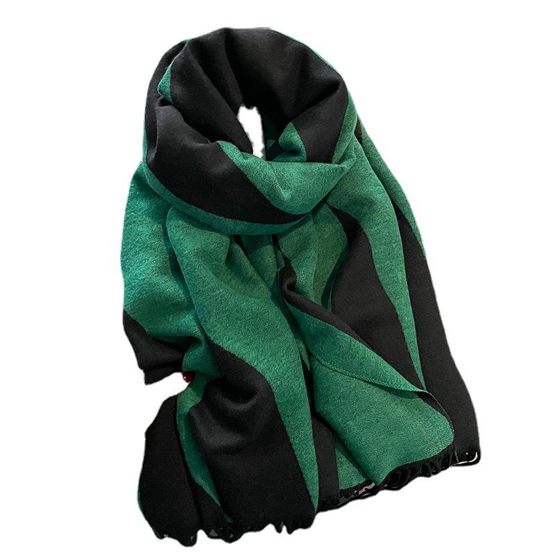 Autumn and Winter New Korean Style Versatile Geometric Rhombus Imitation Cashmere Jacquard Scarf for Women Thickened Tassel Shawl Scarf