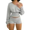 American Casual Off-Shoulder Long-Sleeve Hoodie Waist-Cinched Sportswear Set