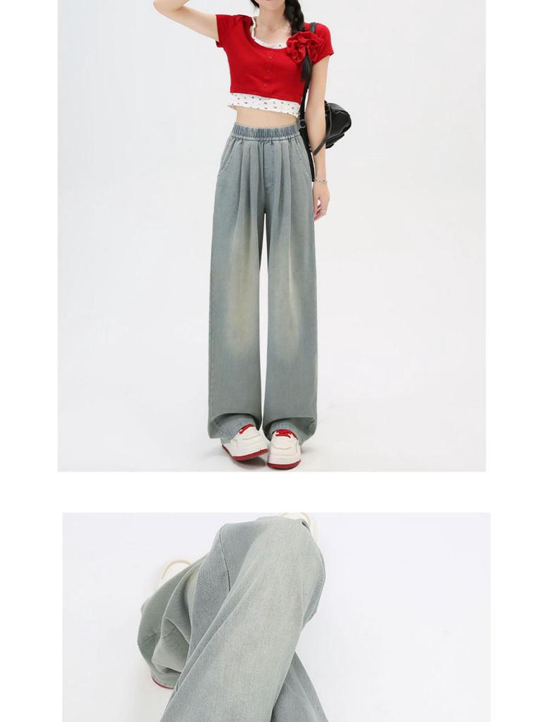 Women’s Tencel Soft Denim High-Waist Loose Jeans – Summer 2024 Retro Wide-Leg Style