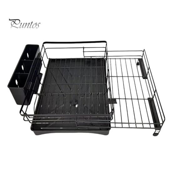 

Расширяемая сушилка для посуды с дренажной доской, устойчивая к ржавчине, большая вместимость, простая в установке кухонная стойка, сушилка для посуды, полка для хранения чёрный