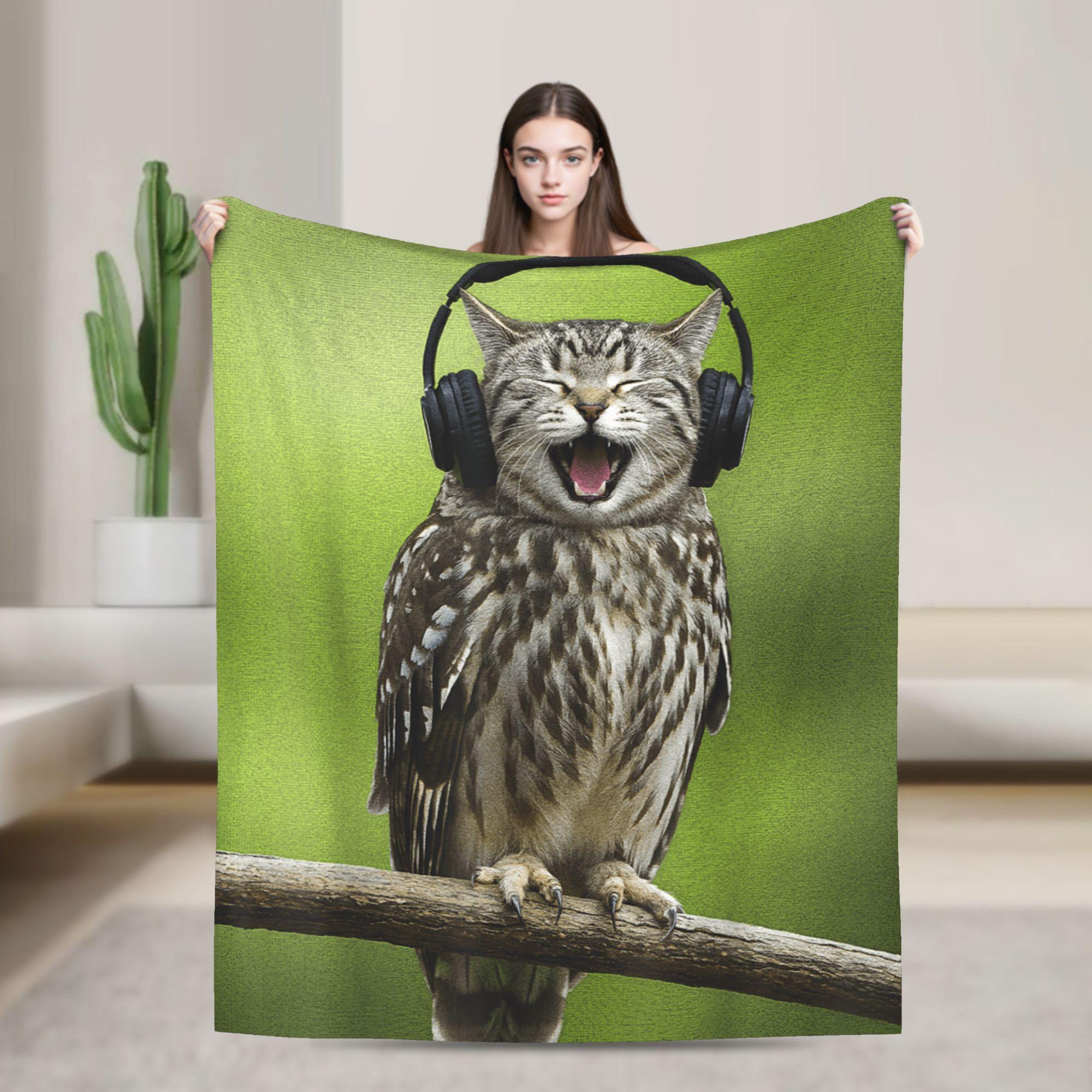 Super Soft Blanket Decorative Meowl Cat Owl Meme Throw Blanket Brainrot Gen Meme Flannel Bedspread For Couch Bed Sofa Bed Cover 75x90cm