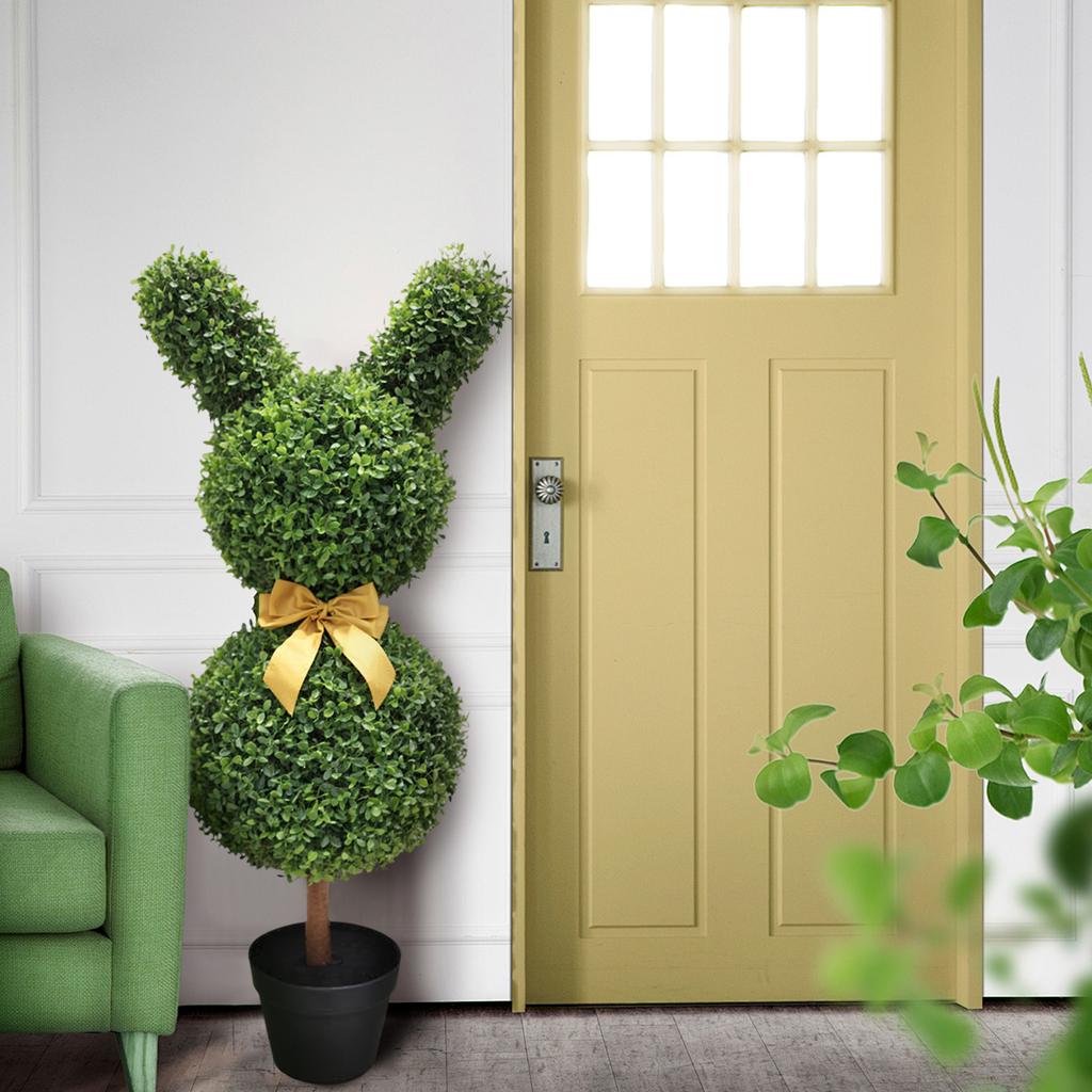 30.7 INCH Artificial Bunny-Shaped Bowknot Topiary Tree Shaped Topiary Trees UV Resistant Faux Boxwood Topiaries Plant For Porch Decor Outdoor/Indoor