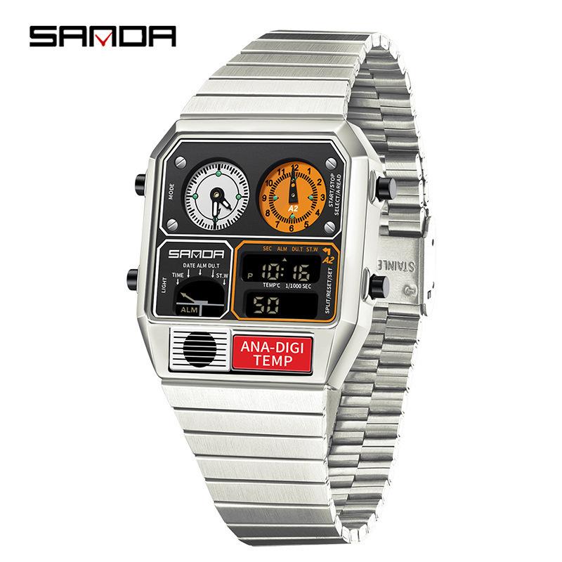 Electronic Watch Men'S Youth Leisure Multi-Function Temperature Measurement Stopwatch Chronograph Electronic Watch