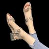 Rimocy Transparent Pvc Crystal Sandals Women Fashion Flowers Elastic Square Heel Shoes Woman Summer Open Toe Sandalias Mujer