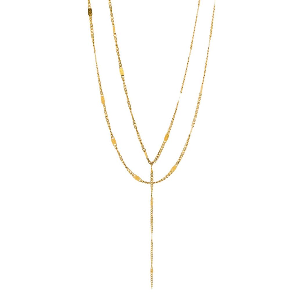 Ins Fashionable Y-shaped Double-layer Stacked Necklace Stainless Steel Plated 18k Gold Chain Simple Versatile Waterproof Jewelry
