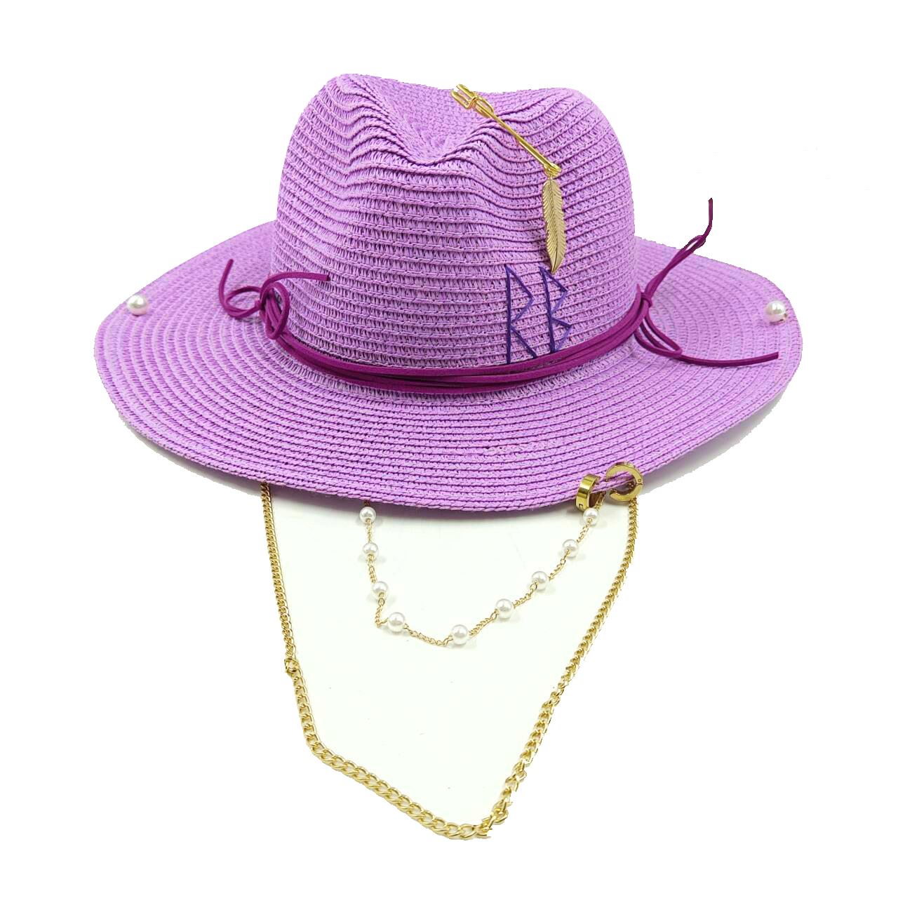 

Chain Punk Straw Hat 2026 New Sun Hat Gold Chain Accessories Jazz Hip Hop Summer Hat Punk Style Beach Hat Church Hat 56-58cm