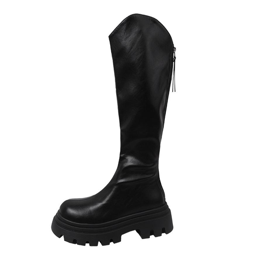 Thick-soled simple black v-mouth thin thick-soled boots women's 2025 new autumn small tall knight boots
