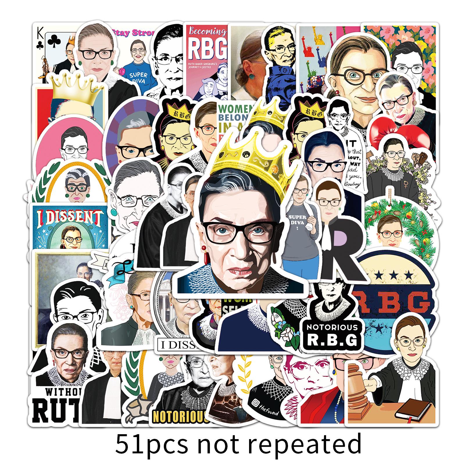 51-Piece Ruth Bader Ginsburg TV Show Sticker Set: Waterproof Decor for Journals, Computers, Suitcases