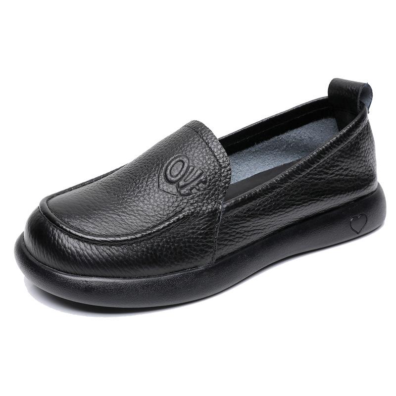 Women's Mom Shoes with Soft Surface and Soft Sole, Comfortable and Versatile Leather Shoes, Women's Simple Single Shoes, Shallow Mouth Women's Shoes