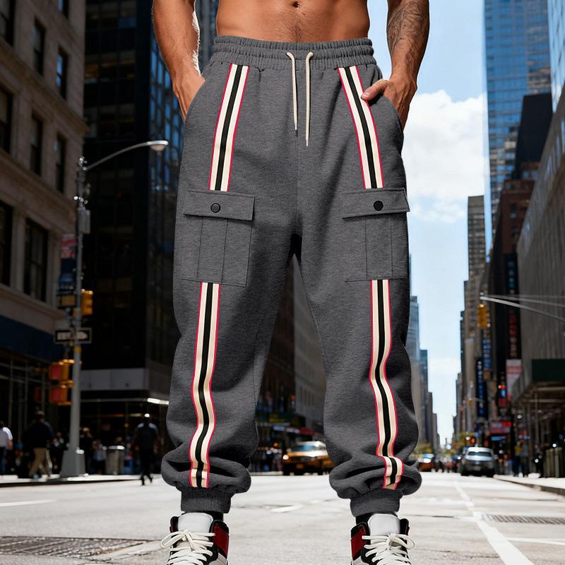 Men Fleece Lined Thickened Casual Sports Tapered Pants With Pockets