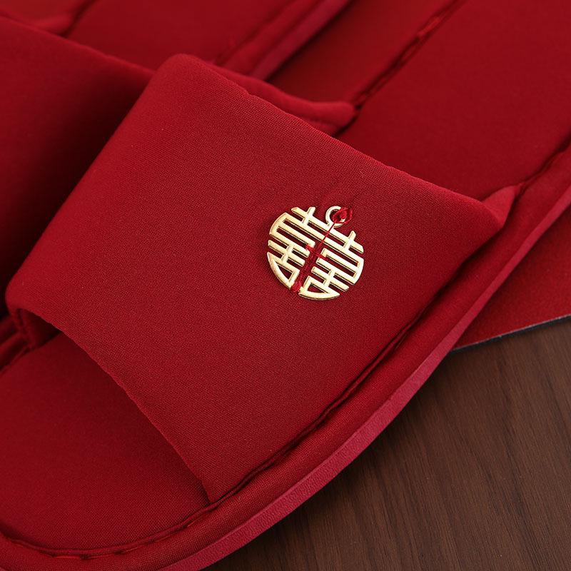 Festive Red Bride & Groom Wedding Slippers - Summer Dowry Gift Pair