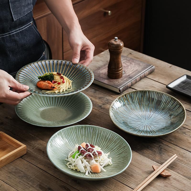 Japanese Kiln Ceramic Deep Plate Hotel Display Plate Creative Cold Dish Plate Pasta Plate Shallow Bowl