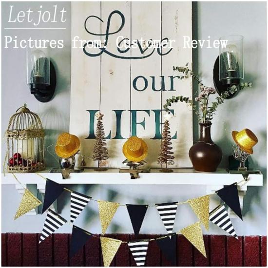 Golden Black Triangle Banner Decorations New Years Pennant Bunting Signs Decoration for Birthday Gatsby Party Nursery Anniversary Graduation Decor