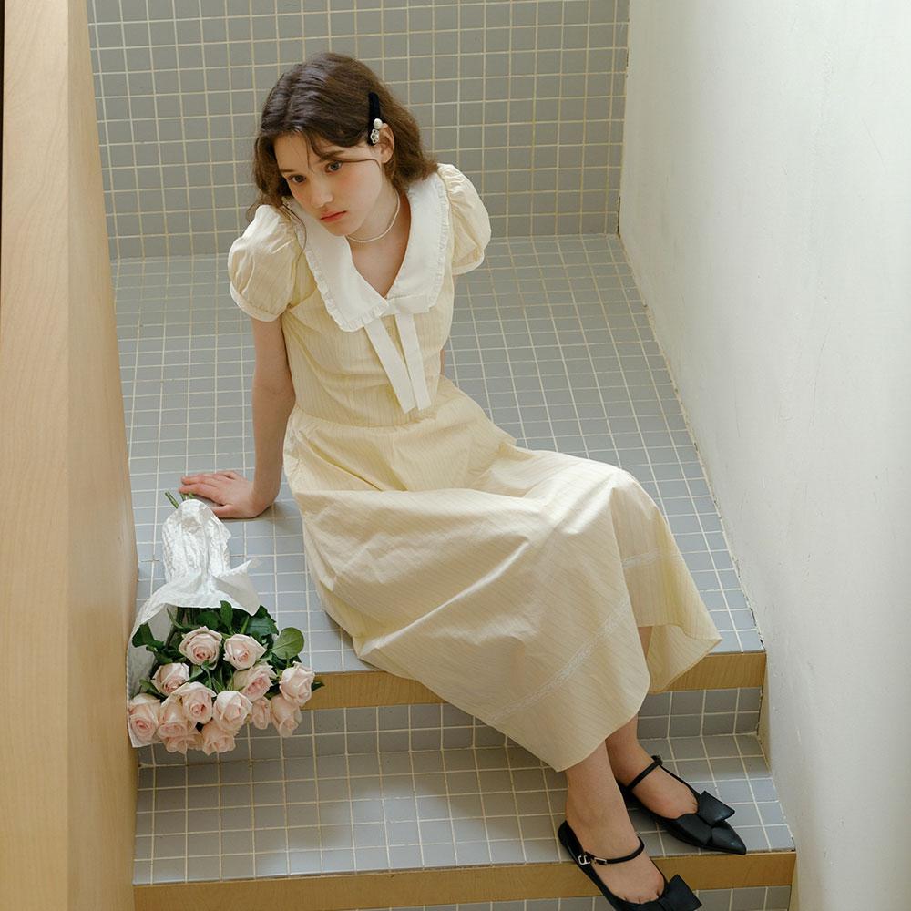 CEST MOIDEW Cest_Bow Lapel Puff Sleeve Dress