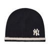 MLB Striped Knit New York Yankees Cotton Polyester Wool Nylon Acrylic Lyocell Beanie Hat Unisex Couple Black 3ABNBM846-50BKS
