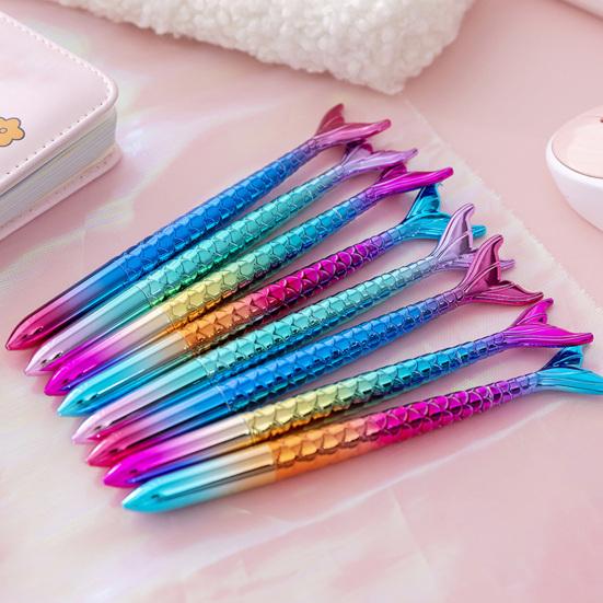 Gel Pen Mermaid-Themed 0.5mm Quick-Dry Black Ink Pen Cute Gradient Body Smooth Writing Pen for Students Journaling