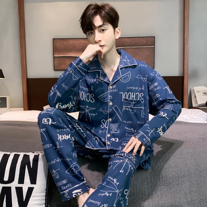 Plus Size Faux Cotton Print Men's Pajamas Korean Ins Autumn Y2k Male Nightwear