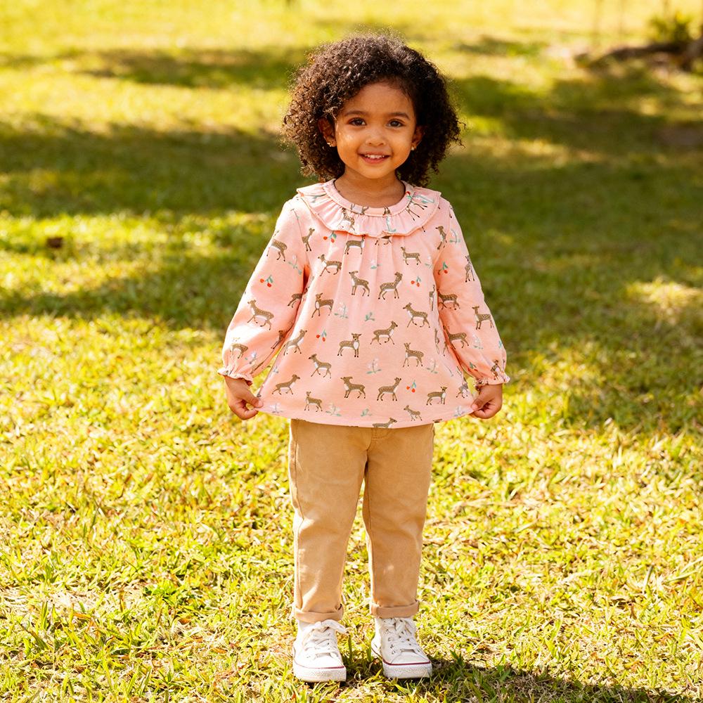 2026 Spring/Autumn Korean Style Girls' Cartoon Long-Sleeve Pullover Shirt - Comfortable Children's Wear
