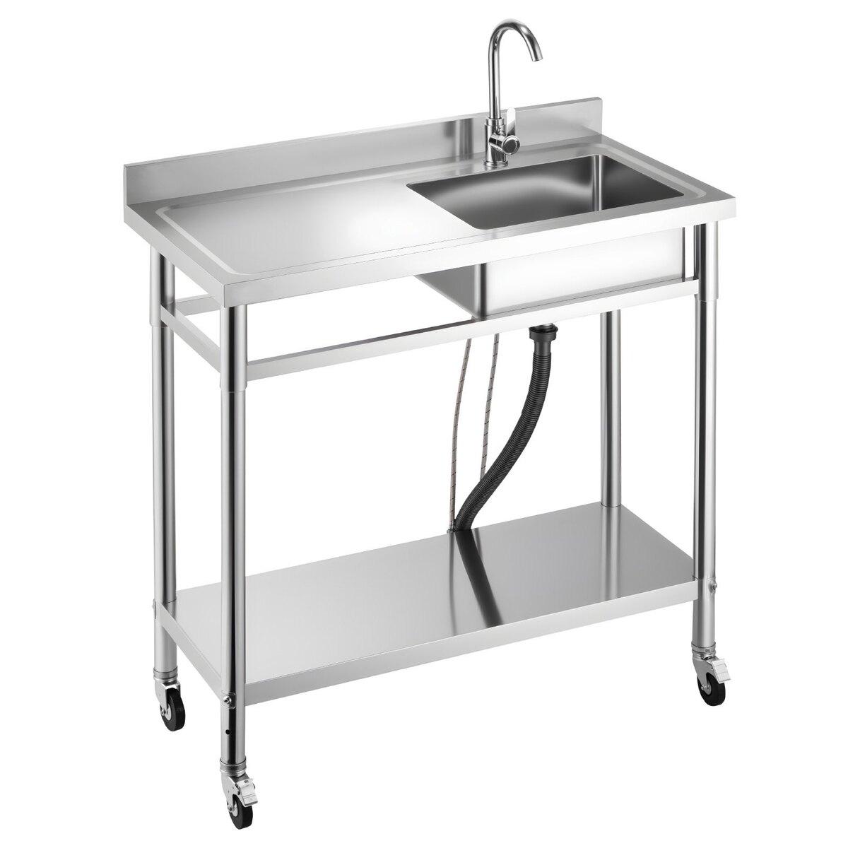 Stainless Steel Utility Sink, Rolling Single