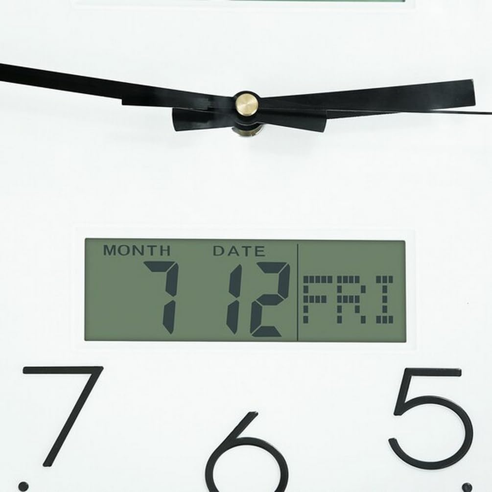 Nástěnné hodiny Nitori Radio Night Stop s vteřinovou ručičkou, datumem a dnem v týdnu, digitálním displejem, RST, bílé, Latese, NITORI 8172744