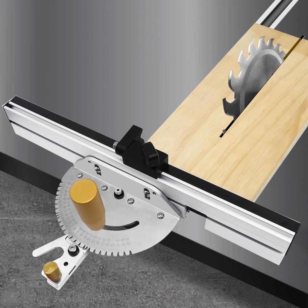 Woodworking Angle Miter Gauge Tenon Fence T Track Push Ruler Guide Router/Saw Table 450mm Mortise Tenon and Chute Stopper
