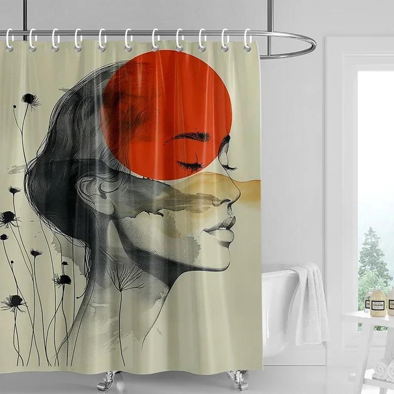 Скандинавский Простой Стиль Моранди Шторка для Душа Абстрактный Растительный Персонаж Узор для Ванной Ванны Двойного Использования Шторка для Душа W90xH180cm