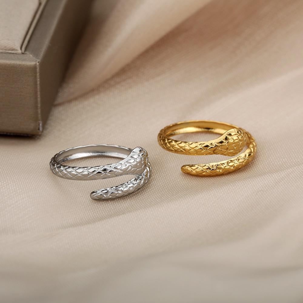 Retro Snake Rings For Women Stainless Steel Gold Silver Color Finger Ring Vintage Gothic Female Aesthetic Jewelry Anillos Mujer