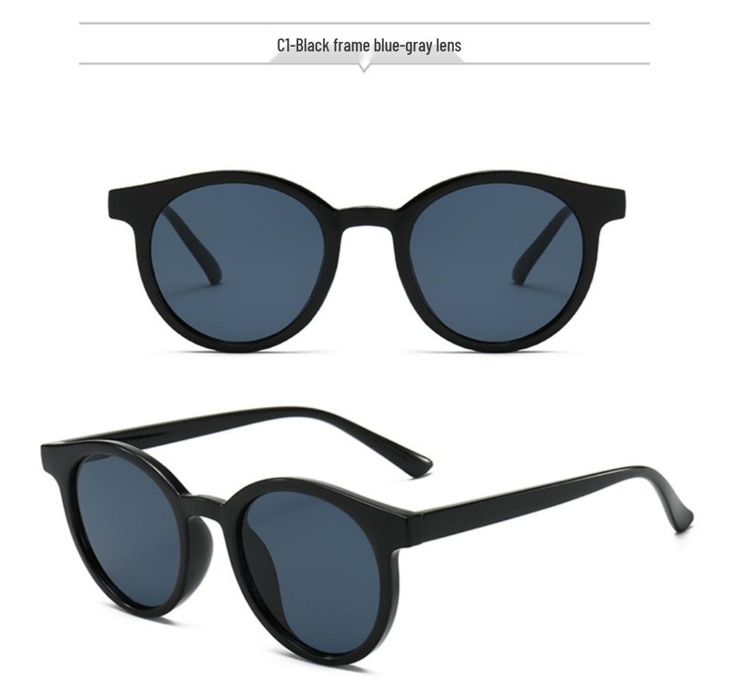 Korean Retro White Frame Sunglasses - Round Face, Internet Celebrity Style