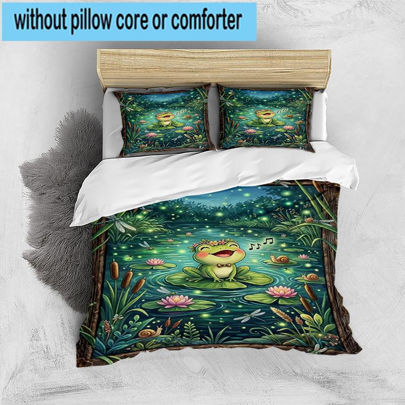 Frog In Top Hat Serenade 3pcs Bedding,Including 1pc Duvet Cover And 2pcs Pillowcases Perfect for Christmas,Ideal for Bedroom, Dormitory
