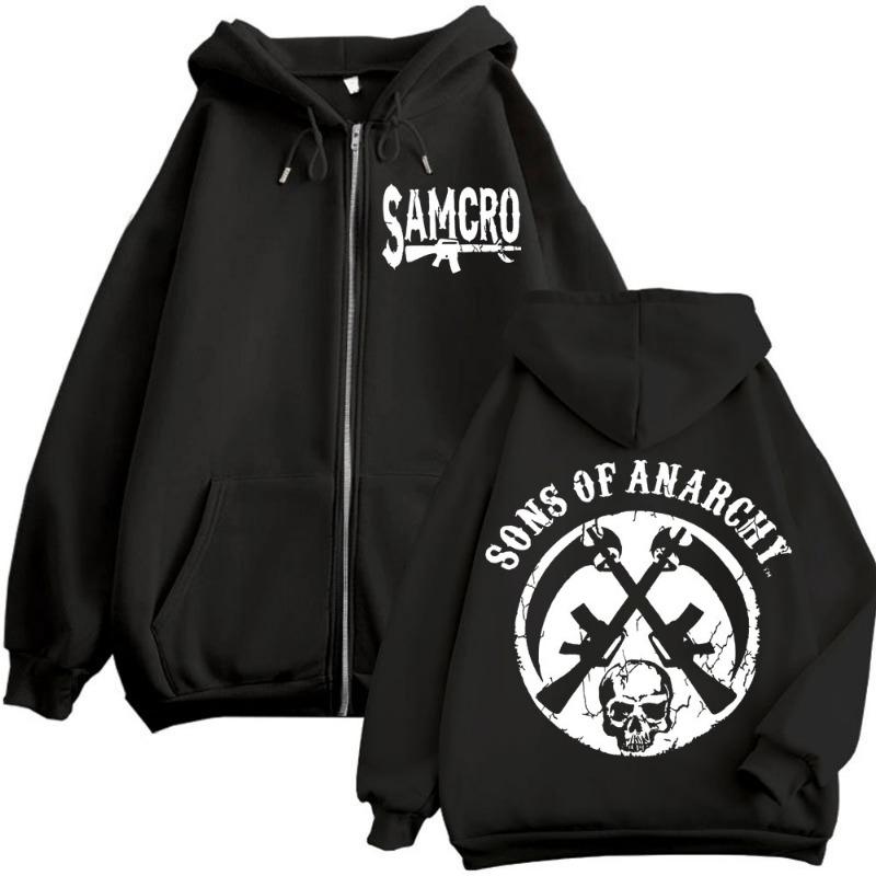 Sons of Anarchy Double Sided Zipper Hoodie Men's Gothic Vintage Zip Up Sweatshirt Casual Fashion Pullovers
