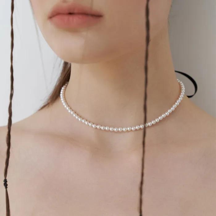 Black Ribbon Pearl Necklace
