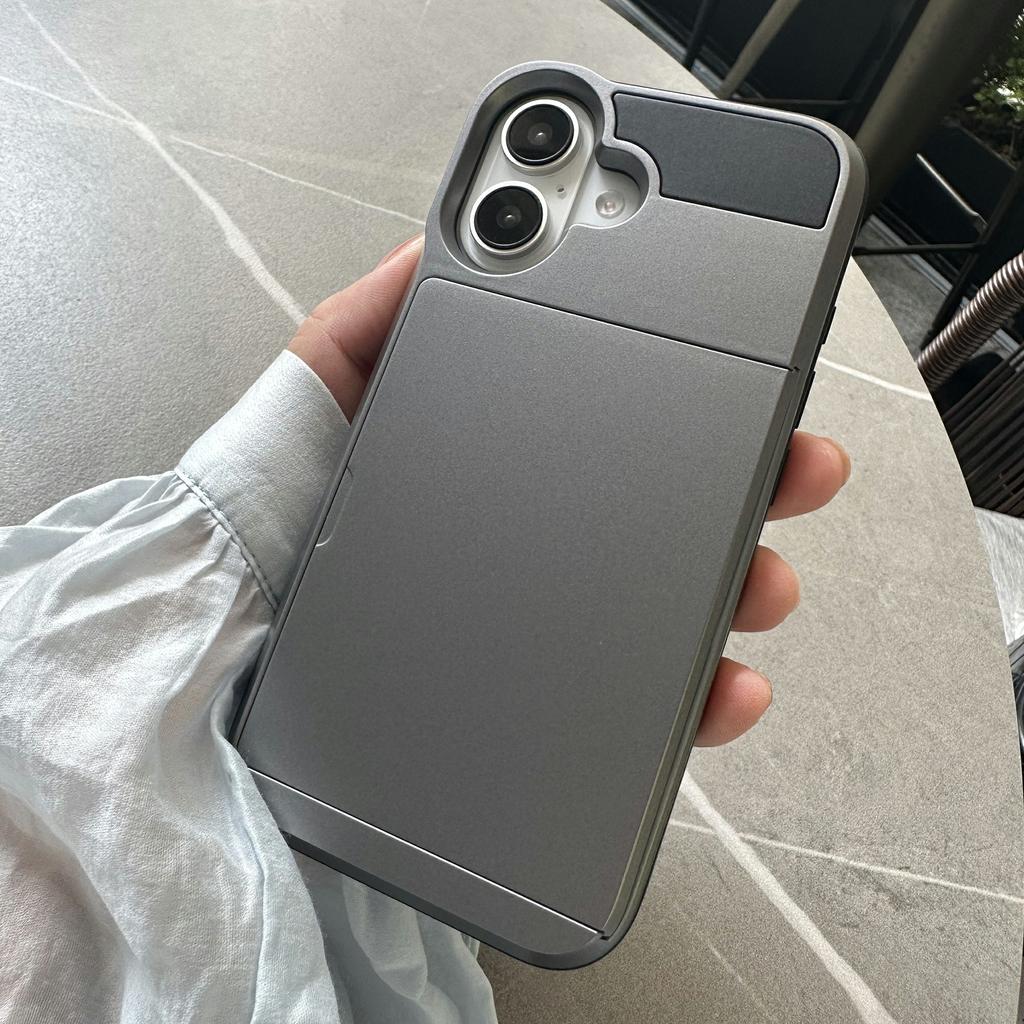 For iPhone 16 Case with Sliding Card Holder PC+TPU Phone Back Cover