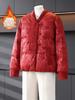 Elegance Red Fleece-Lined Cotton Jacket for Middle-Aged & Elderly Women