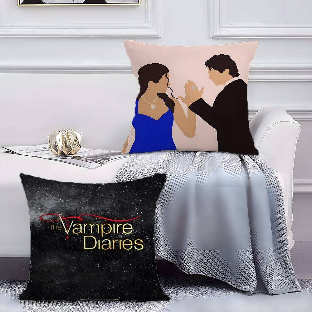Movie The Vampire Diaries-D Pillow Case Anti-Dustmite Pillowcase Invisible Zipper Silky Short Plush Sofa Cushion Cover