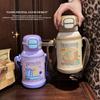 Cartoon cute children's thermos cup with cup cover anti-drop straw water cup vacuum student strap cup exquisite gift