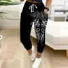 Summer Ladies Geometric Pattern Printed Sweatpants Loose Fit Drawstring Joggers Elastic Cuff Daily Casual Pants
