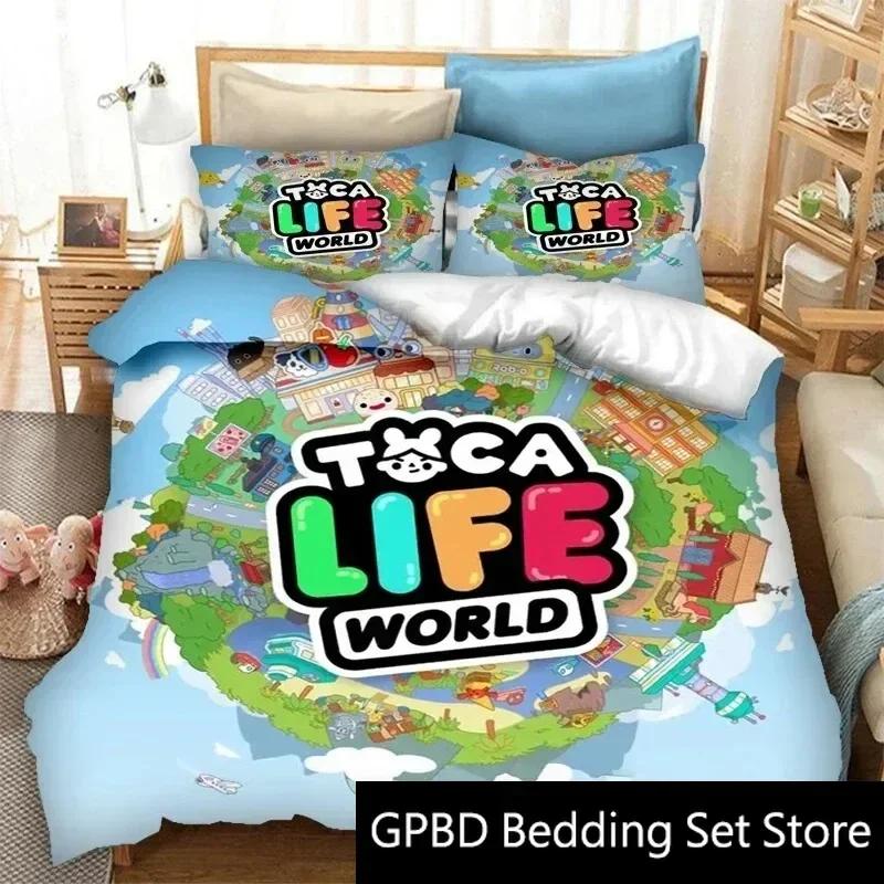 3D-print Toca Life World Tecknad Bekväm Påslakan Påslakan Örngott Sängkläder Set Barnrumsinredning Hemtextil