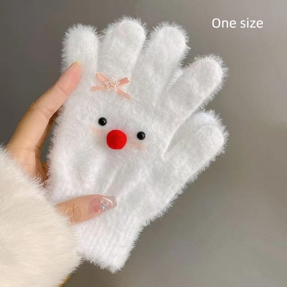 Gants Tricotés à Écran Tactile avec Nœud Papillon Bonhomme de Neige Tricot Laine Tricot Gants Femme Fille