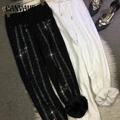 Damen-Jogginghose aus Drillich in Übergröße, dicke Fleece-Sporthose mit hoher Taille und schlankmachender Wirkung