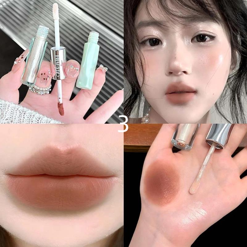 Cappuvini Double Head Lip Gloss Glitter Highlighter Makeup Red Mud Multi-Purpose Lip Glaze Matte Lipstick Waterproof Cosmetics