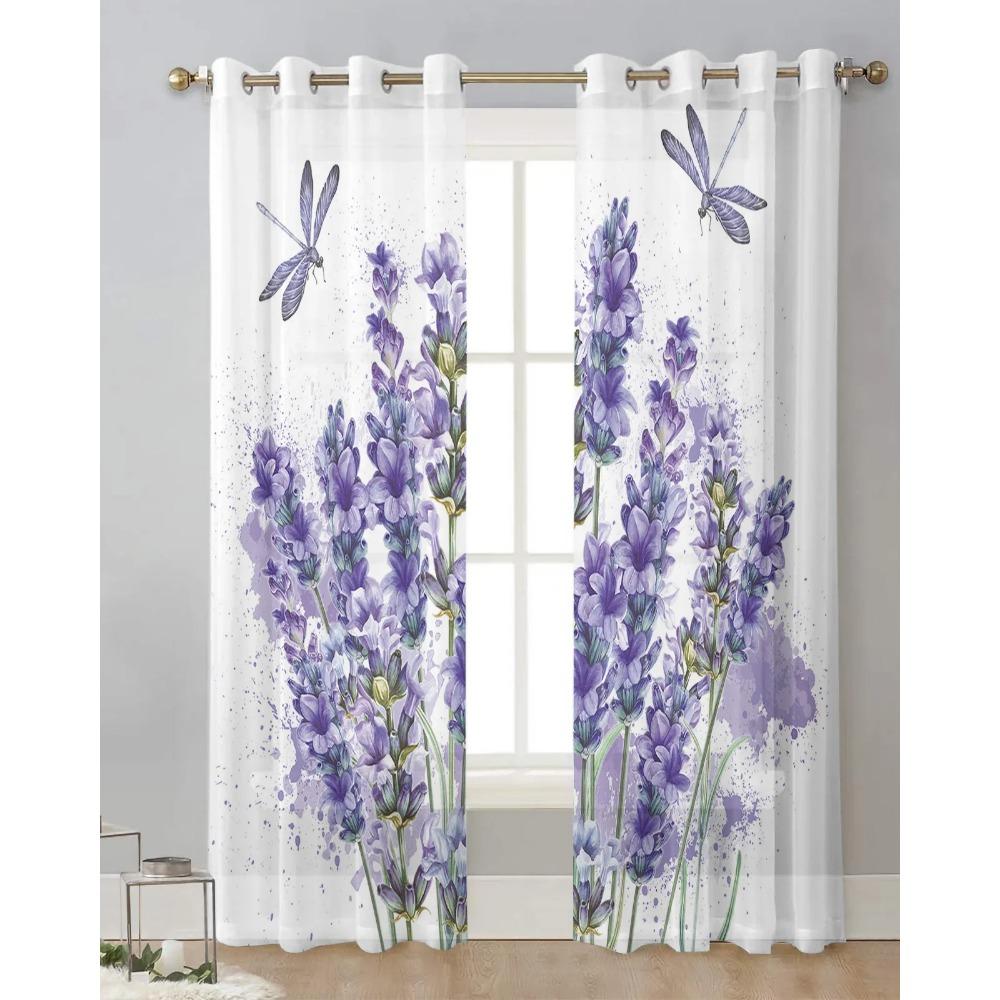 Purple Flower Lavender Dragonfly White Sheer Curtains for Living Room  Decoration Window Curtain Kitchen Tulle Voile Drapes – buy the best  products in the Coolbe online store, image size:1000x1000